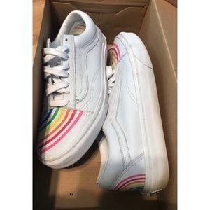 Vans x flour shop old skool rainbow white sneakers